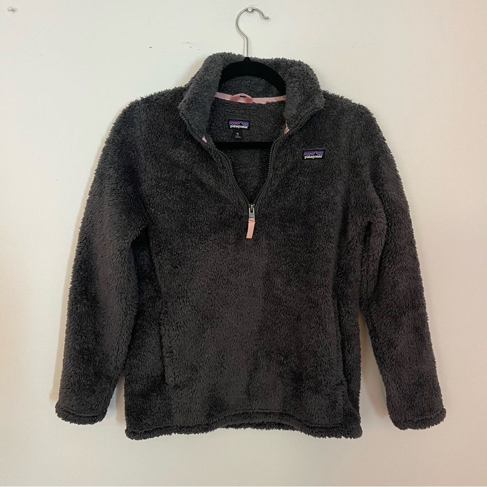 Patagonia Kids' 1/4-Zip Sherpa Fuzzy Warm Pullover Sweater Grey Pink XL Girls